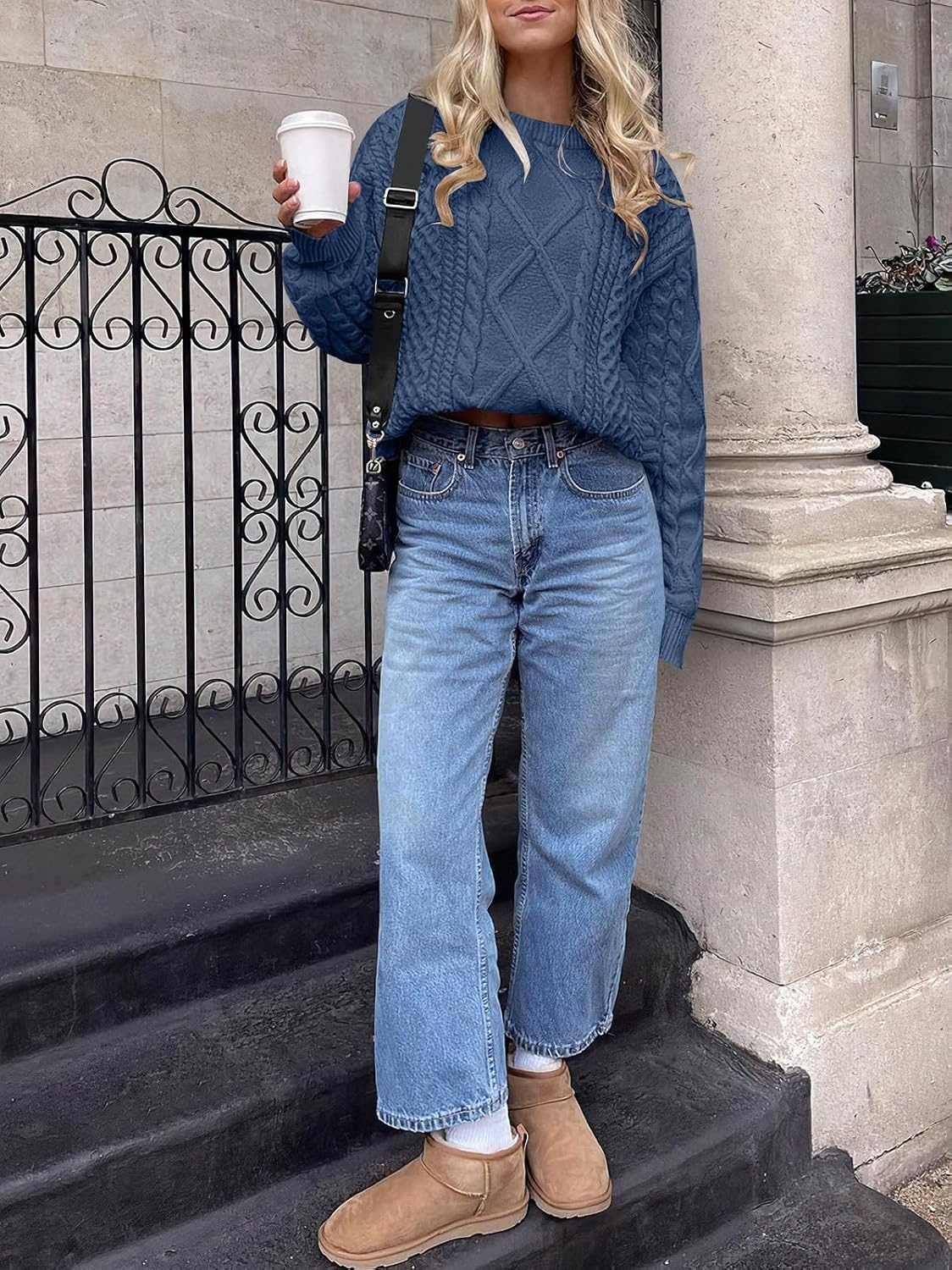 image:imageANRABESS Sweaters for Women Oversized Cable Knit Pullover Fall OutfitsDeep Blue