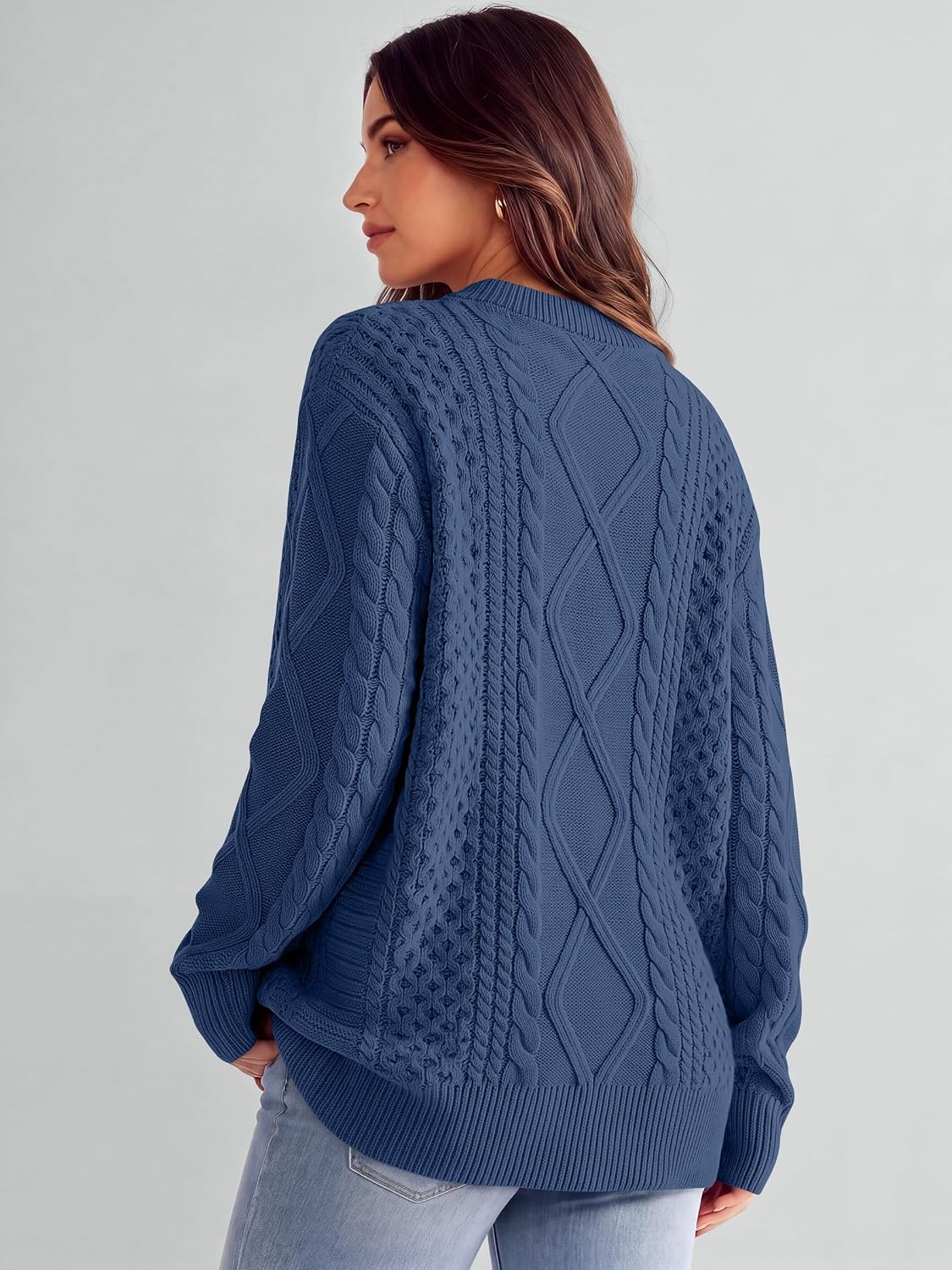 image:imageANRABESS Sweaters for Women Oversized Cable Knit Pullover Fall OutfitsDeep Blue