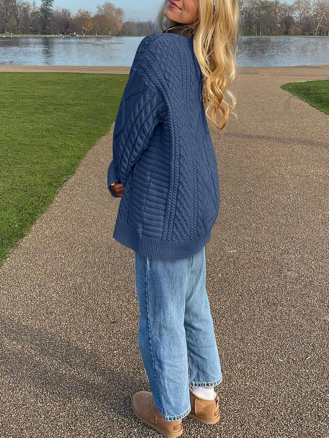 image:imageANRABESS Sweaters for Women Oversized Cable Knit Pullover Fall OutfitsDeep Blue
