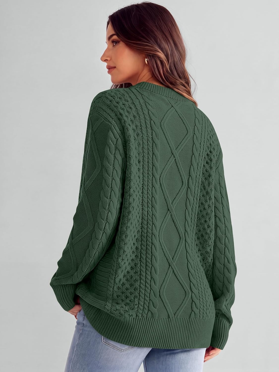 image:imageANRABESS Sweaters for Women Oversized Cable Knit Pullover Fall OutfitsDeep Green