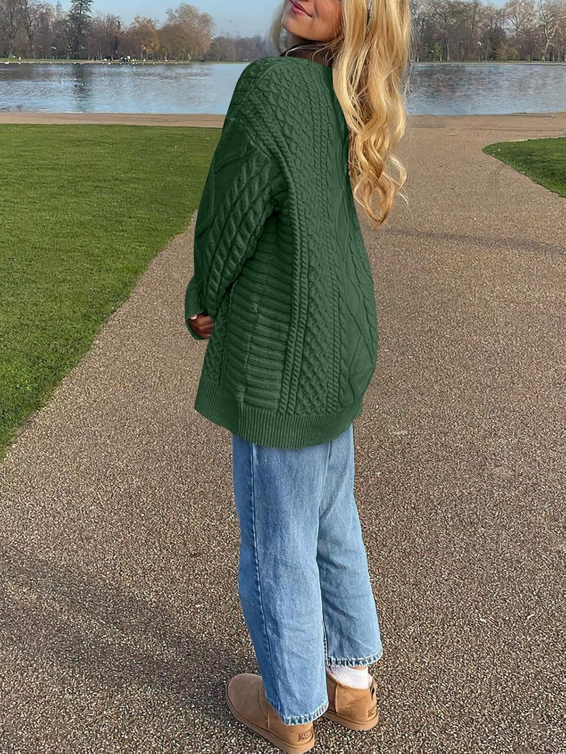 image:imageANRABESS Sweaters for Women Oversized Cable Knit Pullover Fall OutfitsDeep Green