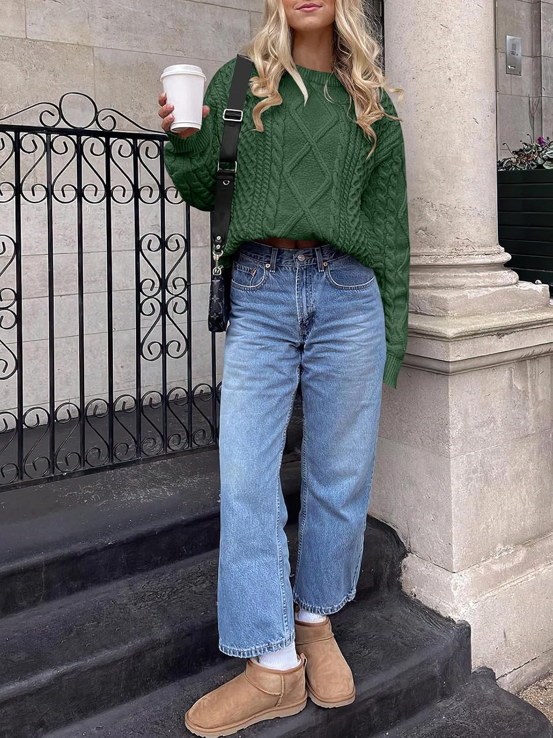 image:imageANRABESS Sweaters for Women Oversized Cable Knit Pullover Fall OutfitsDeep Green