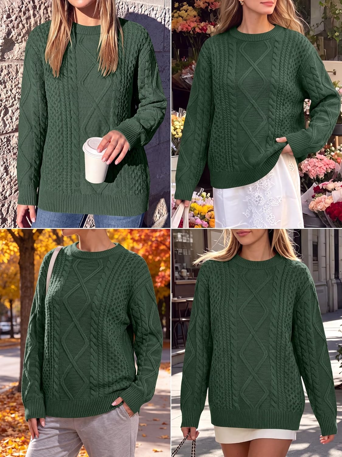 image:imageANRABESS Sweaters for Women Oversized Cable Knit Pullover Fall OutfitsDeep Green