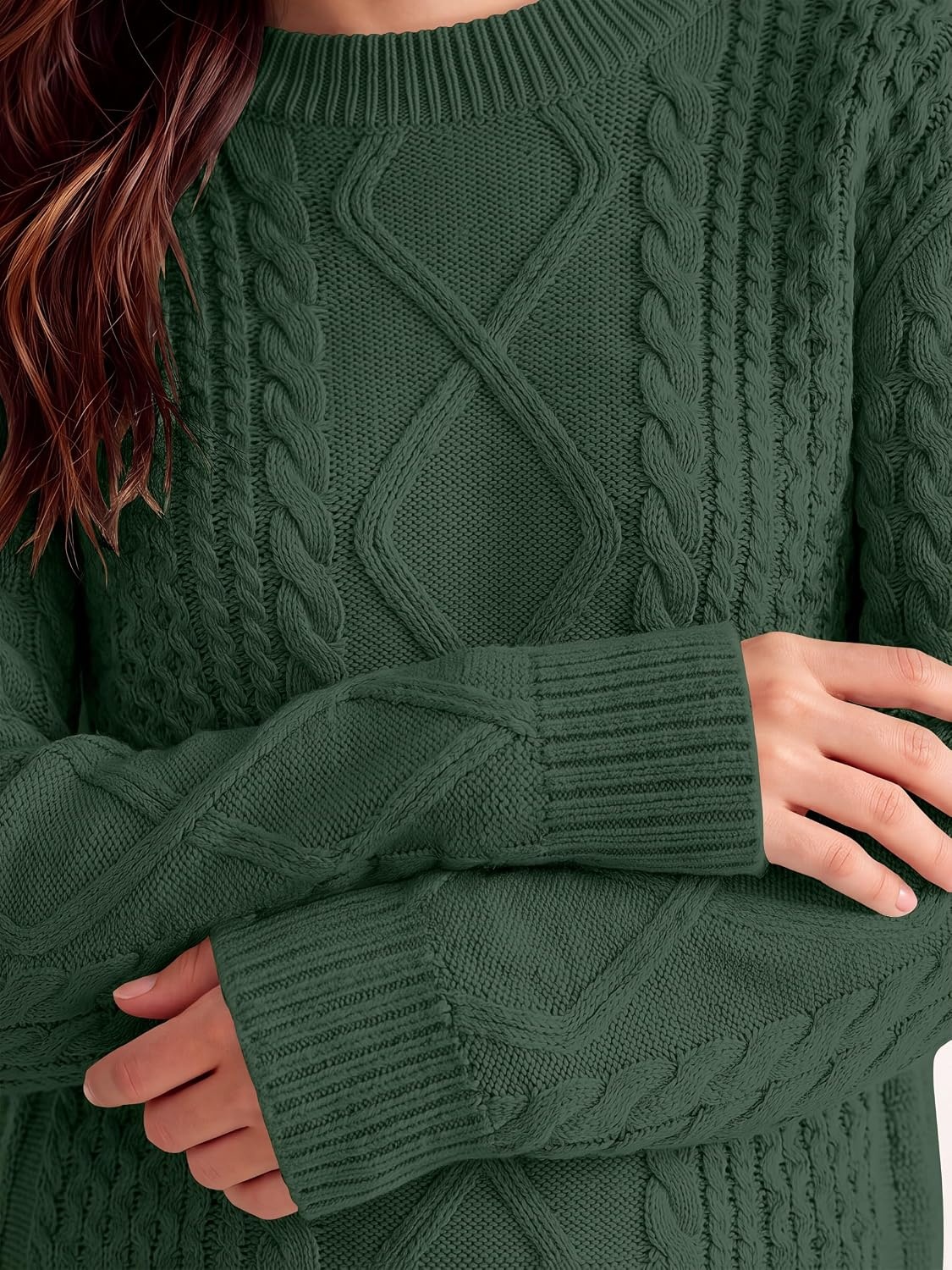 image:imageANRABESS Sweaters for Women Oversized Cable Knit Pullover Fall OutfitsDeep Green