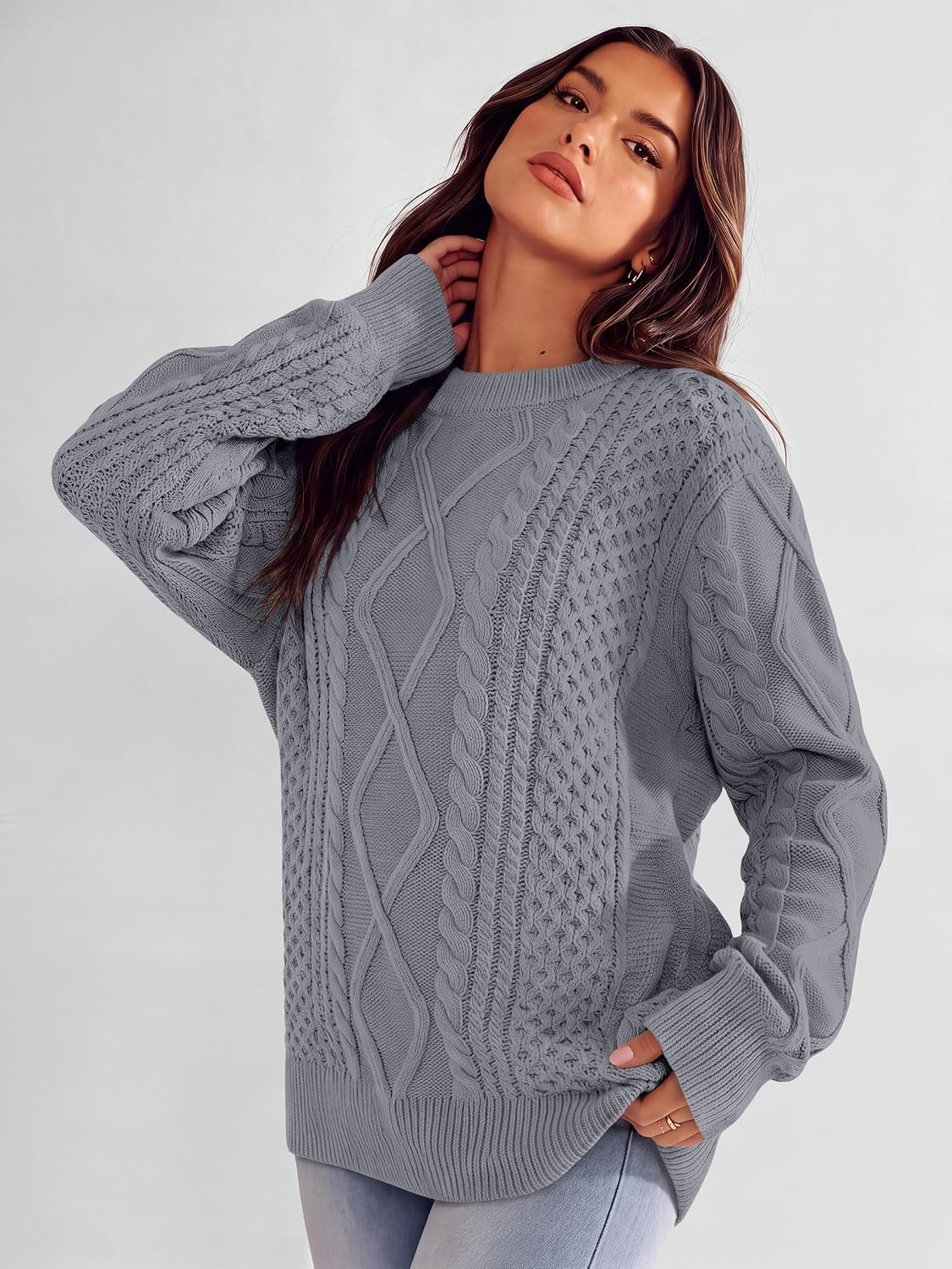 image:imageANRABESS Sweaters for Women Oversized Cable Knit Pullover Fall OutfitsDeep Grey