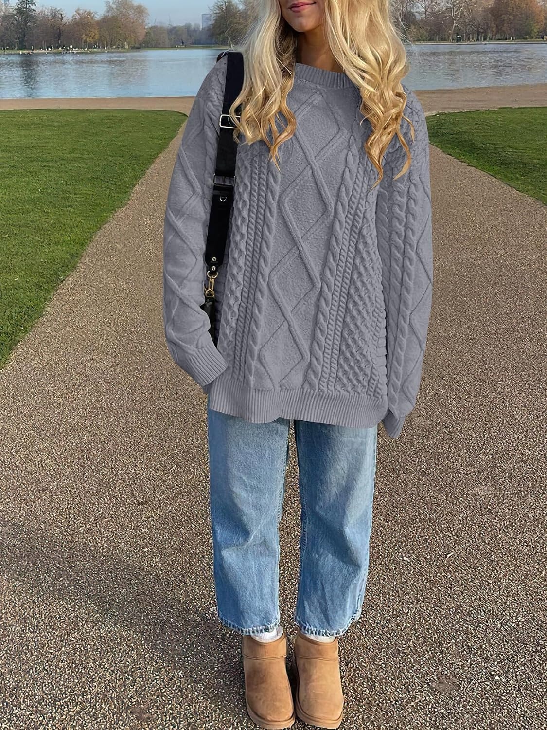 image:imageANRABESS Sweaters for Women Oversized Cable Knit Pullover Fall OutfitsDeep Grey