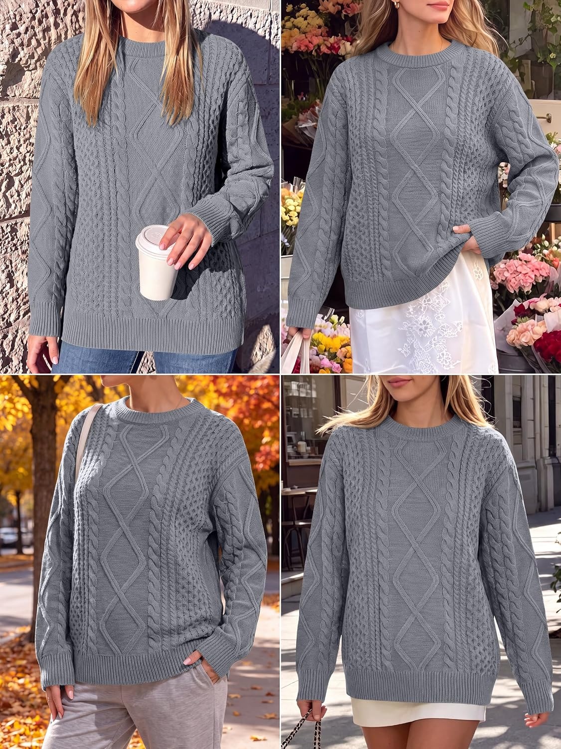 image:imageANRABESS Sweaters for Women Oversized Cable Knit Pullover Fall OutfitsDeep Grey