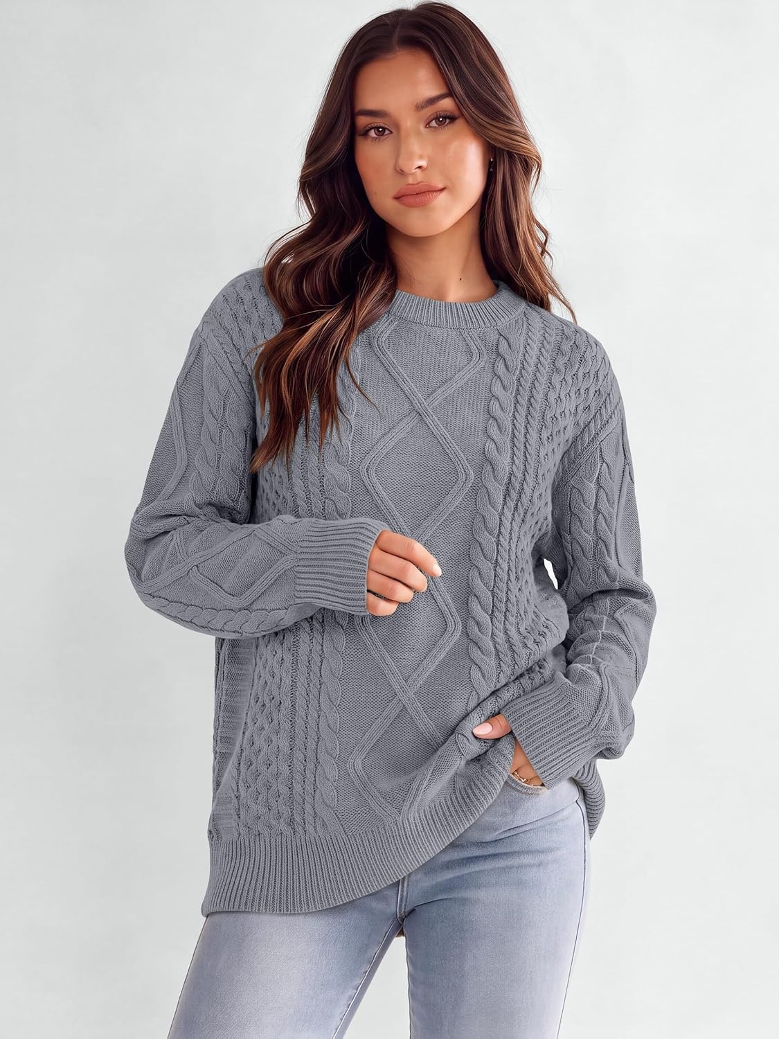 image:imageANRABESS Sweaters for Women Oversized Cable Knit Pullover Fall OutfitsDeep Grey