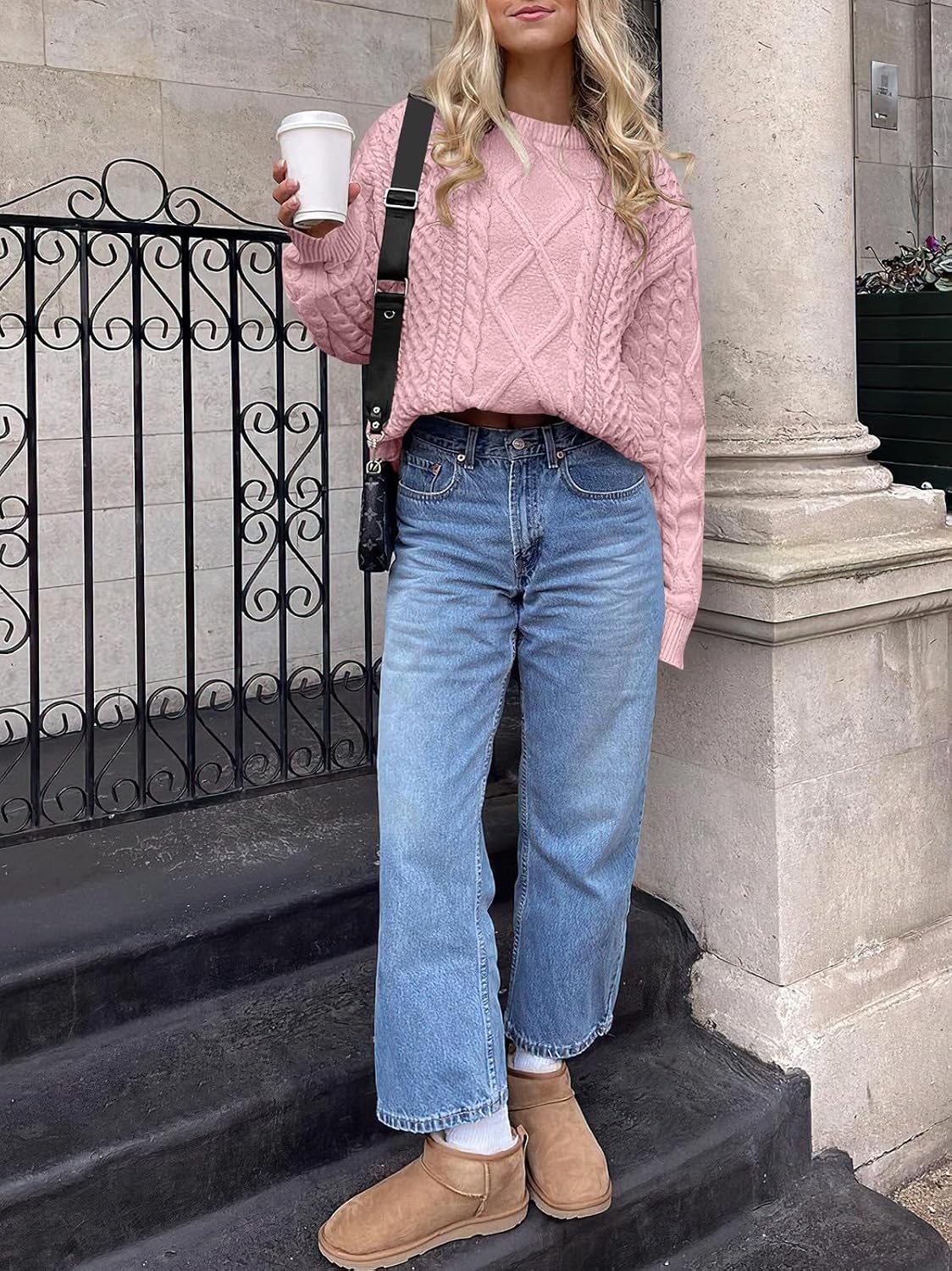 image:imageANRABESS Sweaters for Women Oversized Cable Knit Pullover Fall OutfitsLight Pink