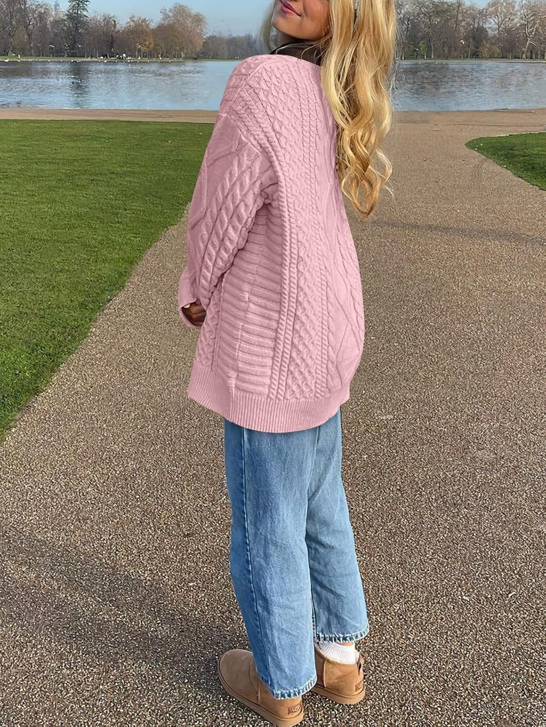 image:imageANRABESS Sweaters for Women Oversized Cable Knit Pullover Fall OutfitsLight Pink