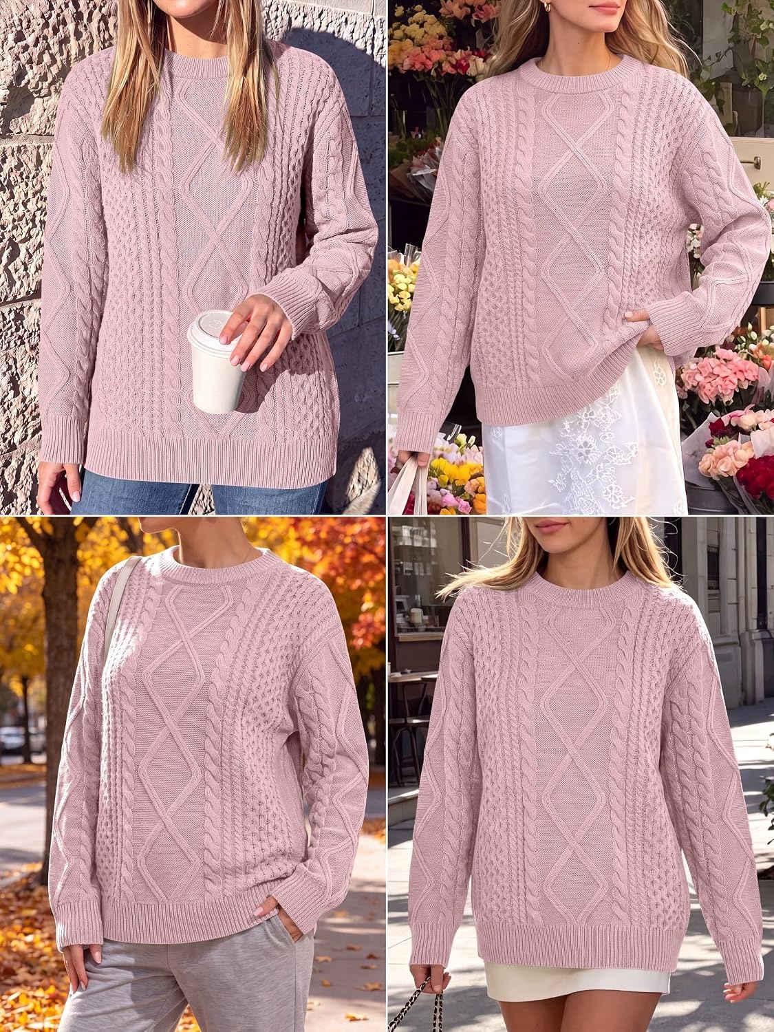image:imageANRABESS Sweaters for Women Oversized Cable Knit Pullover Fall OutfitsLight Pink