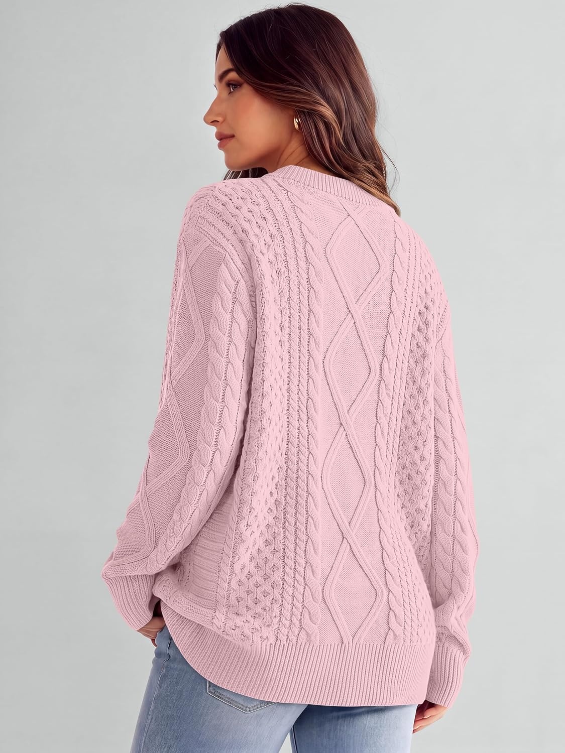image:imageANRABESS Sweaters for Women Oversized Cable Knit Pullover Fall OutfitsLight Pink