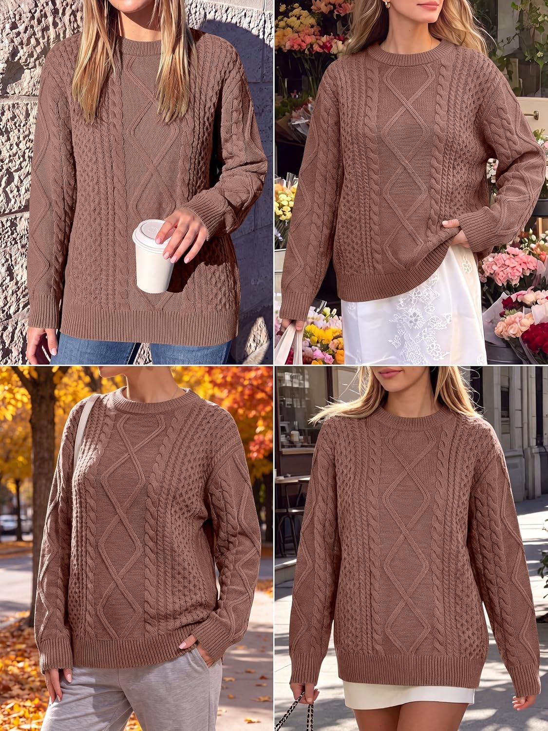 image:imageANRABESS Sweaters for Women Oversized Cable Knit Pullover Fall OutfitsOrange