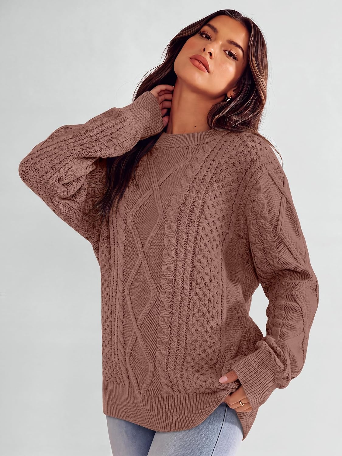 image:imageANRABESS Sweaters for Women Oversized Cable Knit Pullover Fall OutfitsOrange