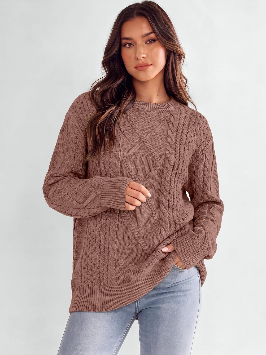 image:imageANRABESS Sweaters for Women Oversized Cable Knit Pullover Fall OutfitsOrange