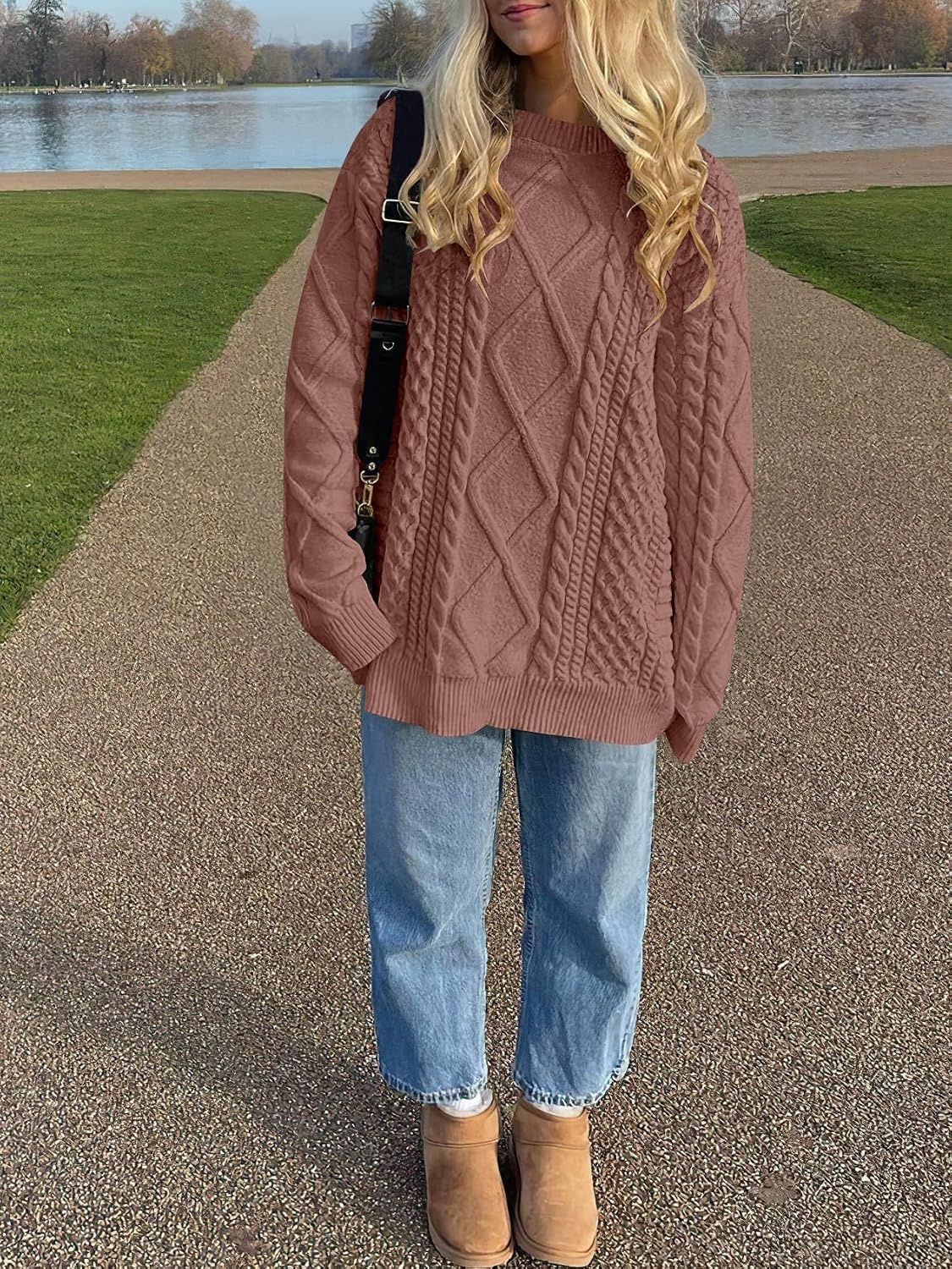 image:imageANRABESS Sweaters for Women Oversized Cable Knit Pullover Fall OutfitsOrange