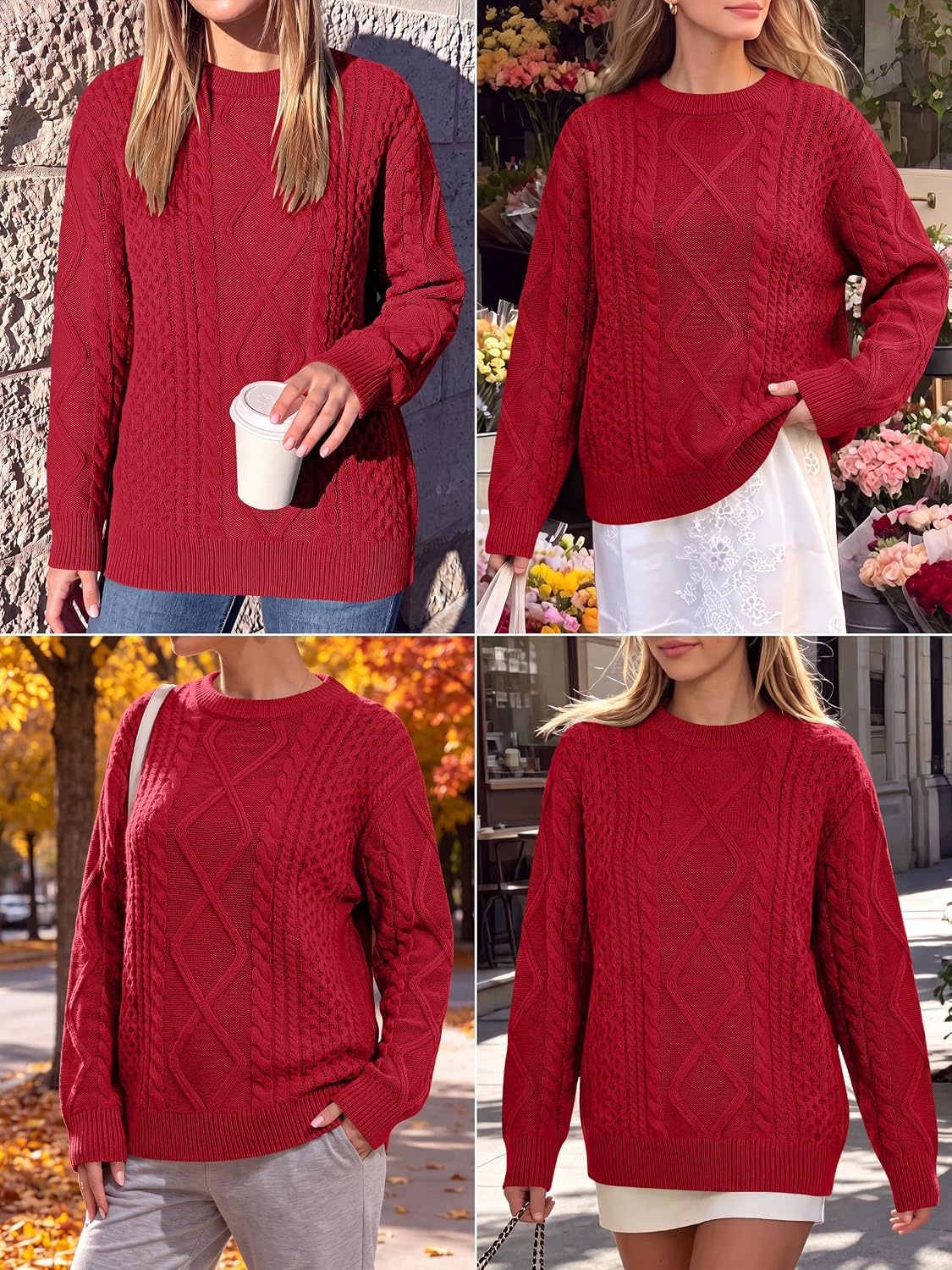 image:imageANRABESS Sweaters for Women Oversized Cable Knit Pullover Fall OutfitsRed