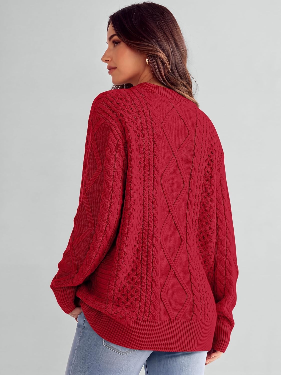 image:imageANRABESS Sweaters for Women Oversized Cable Knit Pullover Fall OutfitsRed