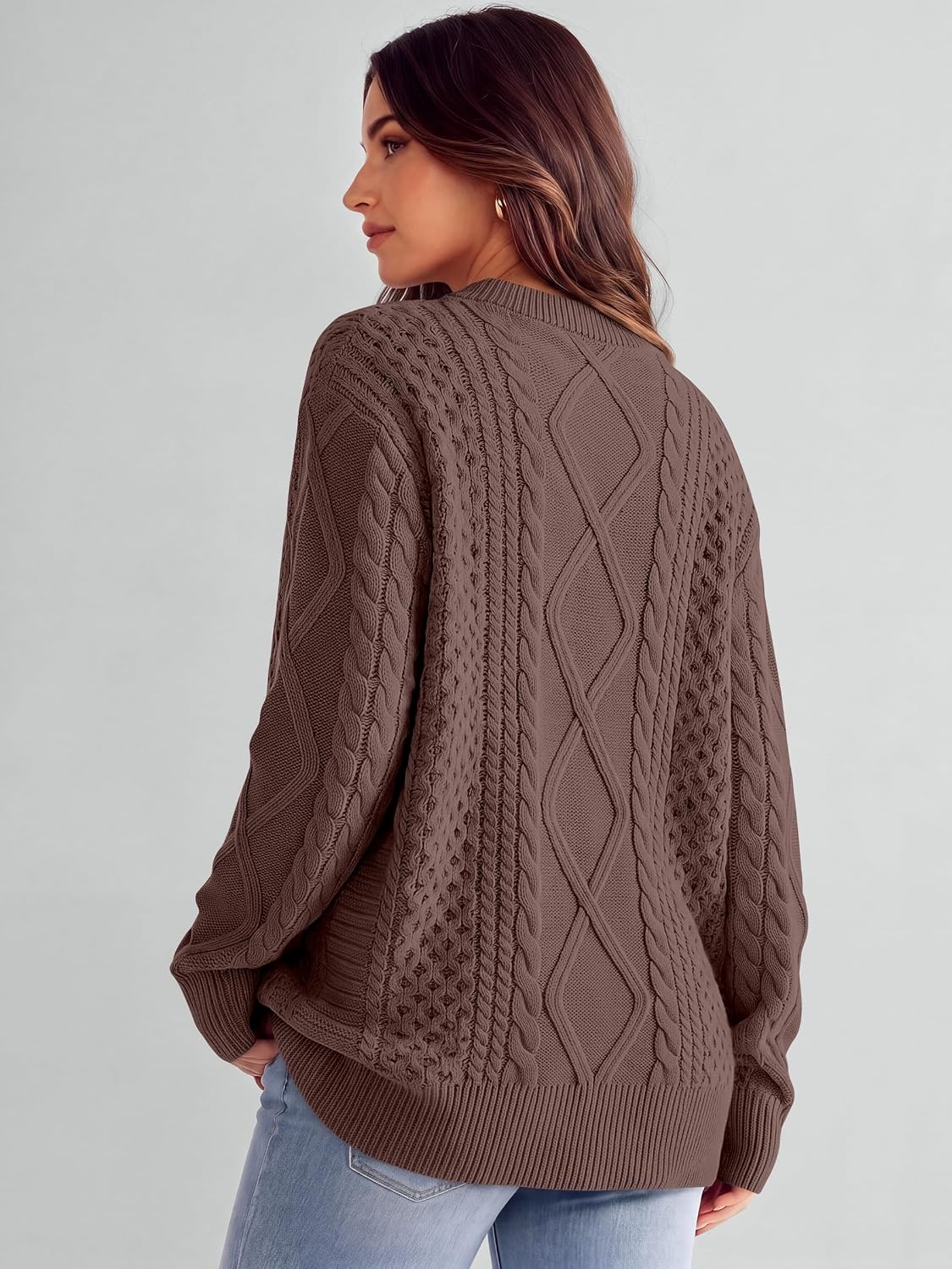image:imageANRABESS Sweaters for Women Oversized Cable Knit Pullover Fall OutfitsRed Brown