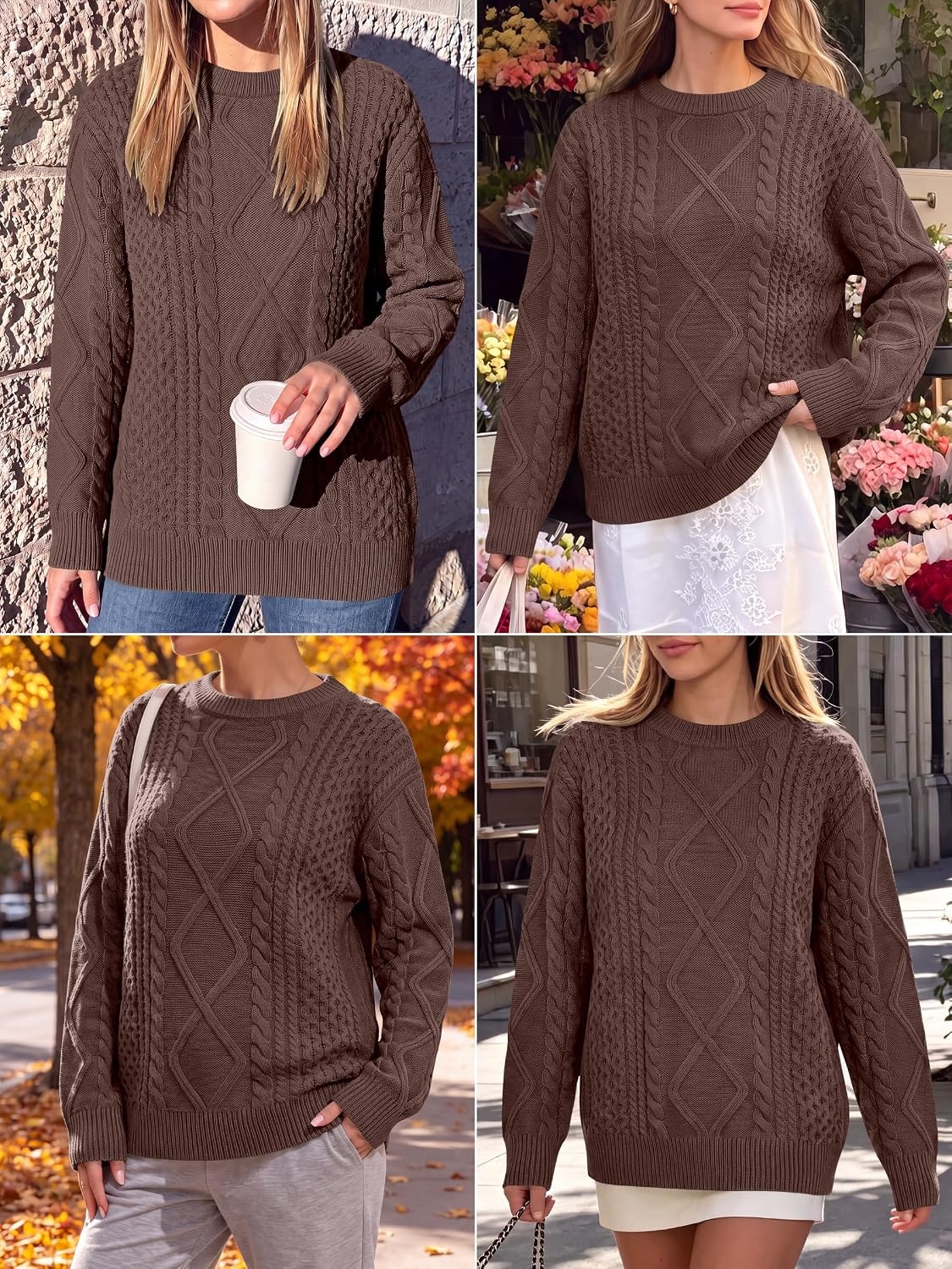 image:imageANRABESS Sweaters for Women Oversized Cable Knit Pullover Fall OutfitsRed Brown