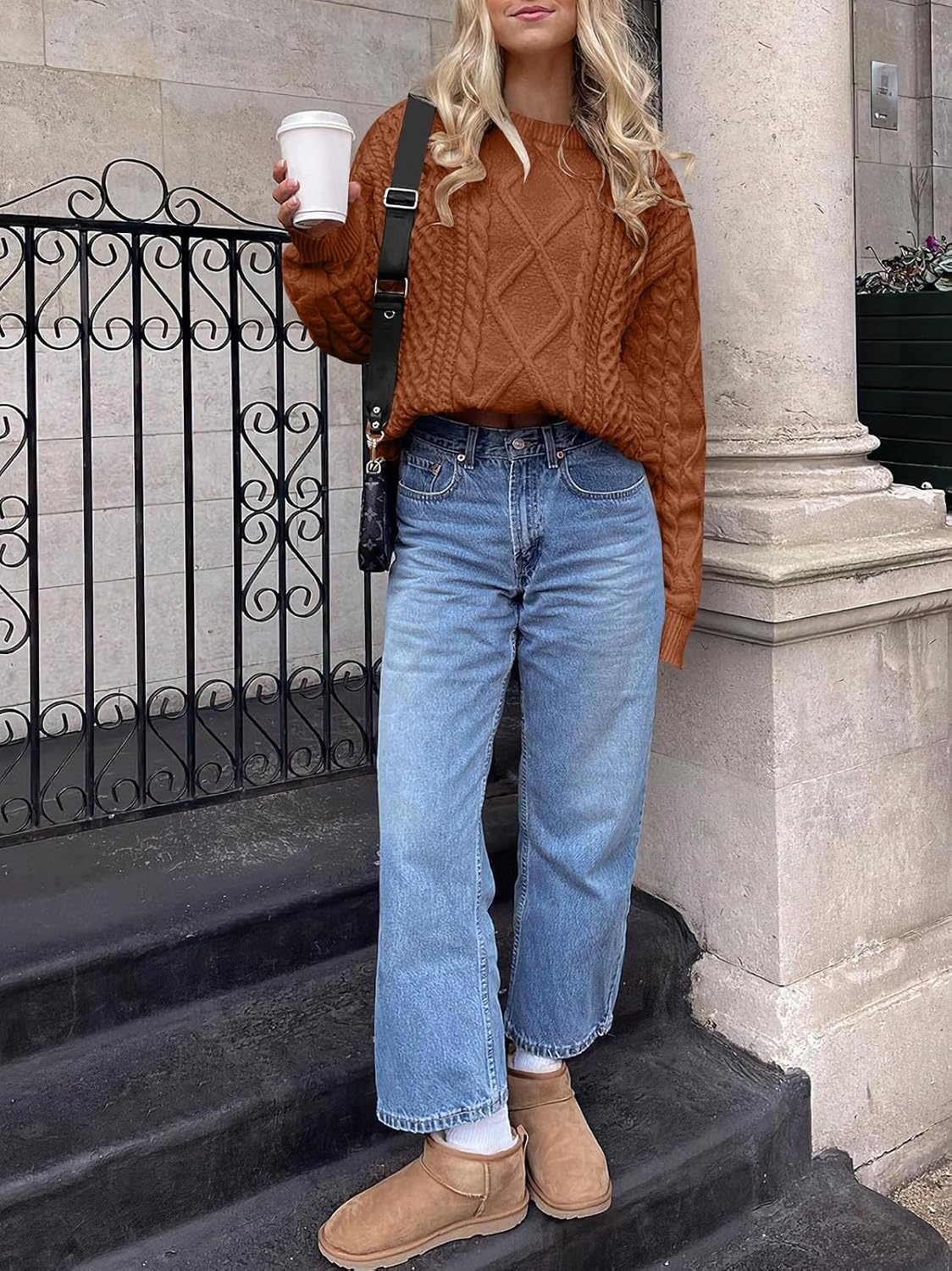 image:imageANRABESS Sweaters for Women Oversized Cable Knit Pullover Fall OutfitsRust Orange