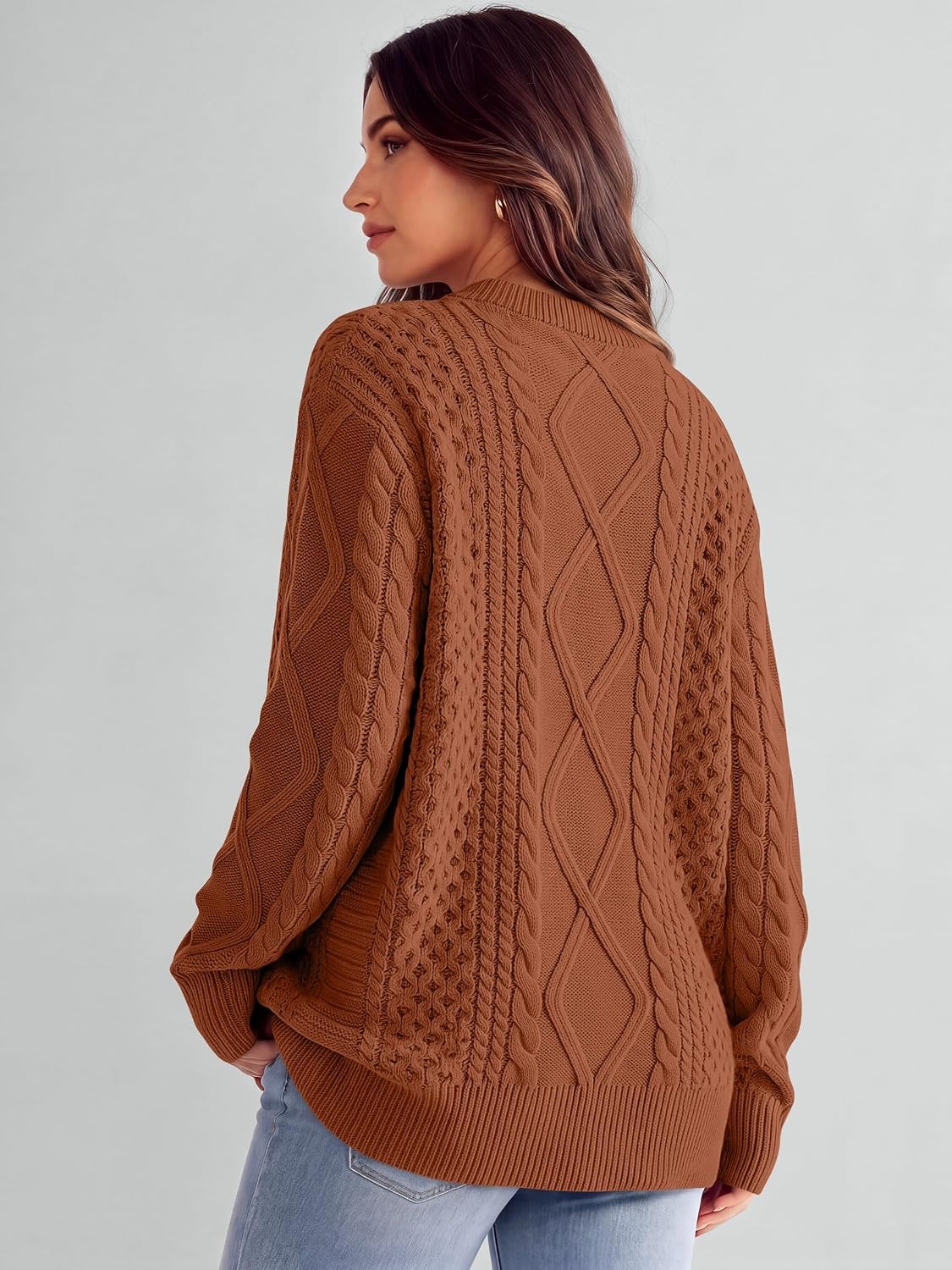 image:imageANRABESS Sweaters for Women Oversized Cable Knit Pullover Fall OutfitsRust Orange