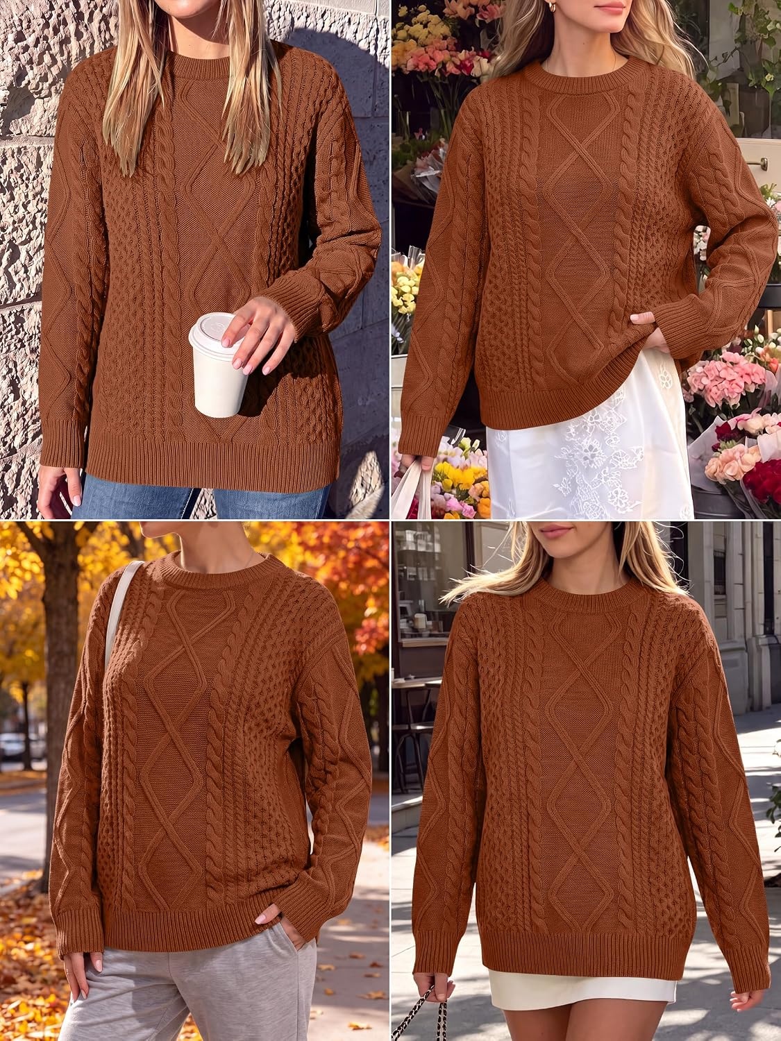 image:imageANRABESS Sweaters for Women Oversized Cable Knit Pullover Fall OutfitsRust Orange
