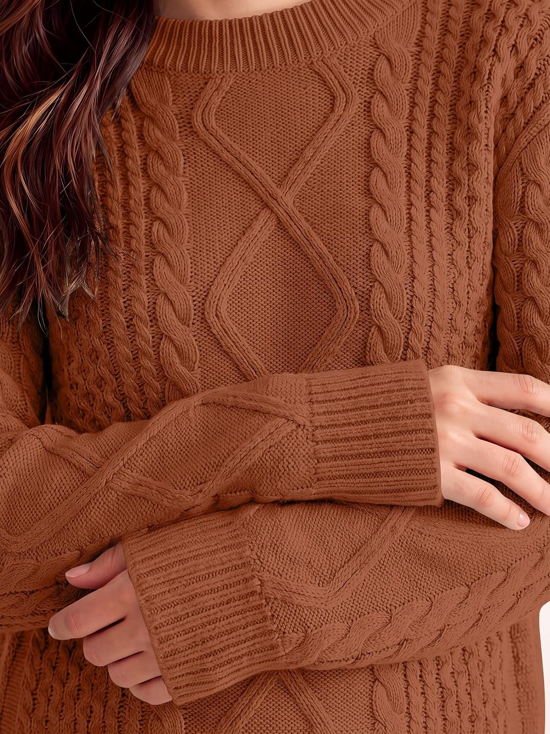 image:imageANRABESS Sweaters for Women Oversized Cable Knit Pullover Fall OutfitsRust Orange
