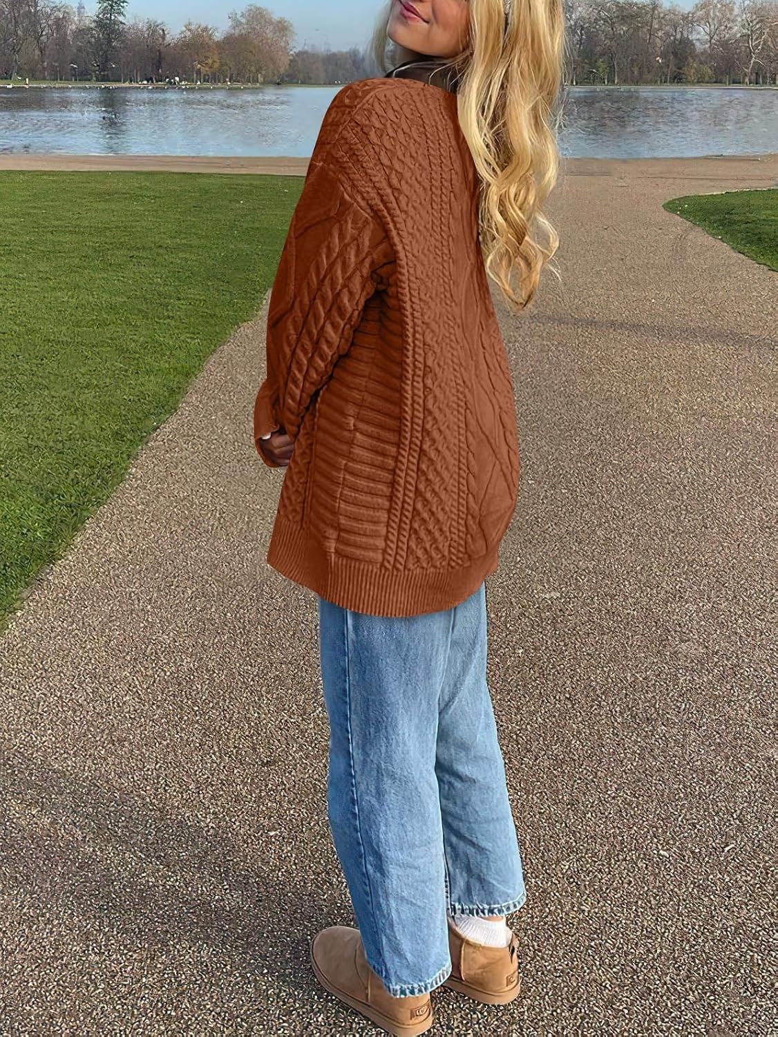 image:imageANRABESS Sweaters for Women Oversized Cable Knit Pullover Fall OutfitsRust Orange