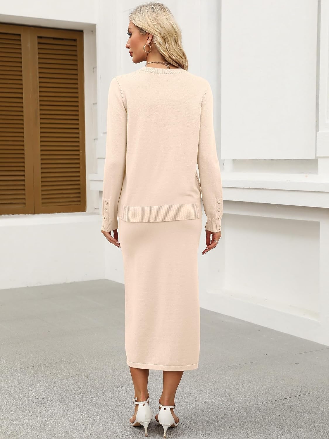 image:imageANRABESS Women 2 Piece Striped Sweater Skirt SetBeige