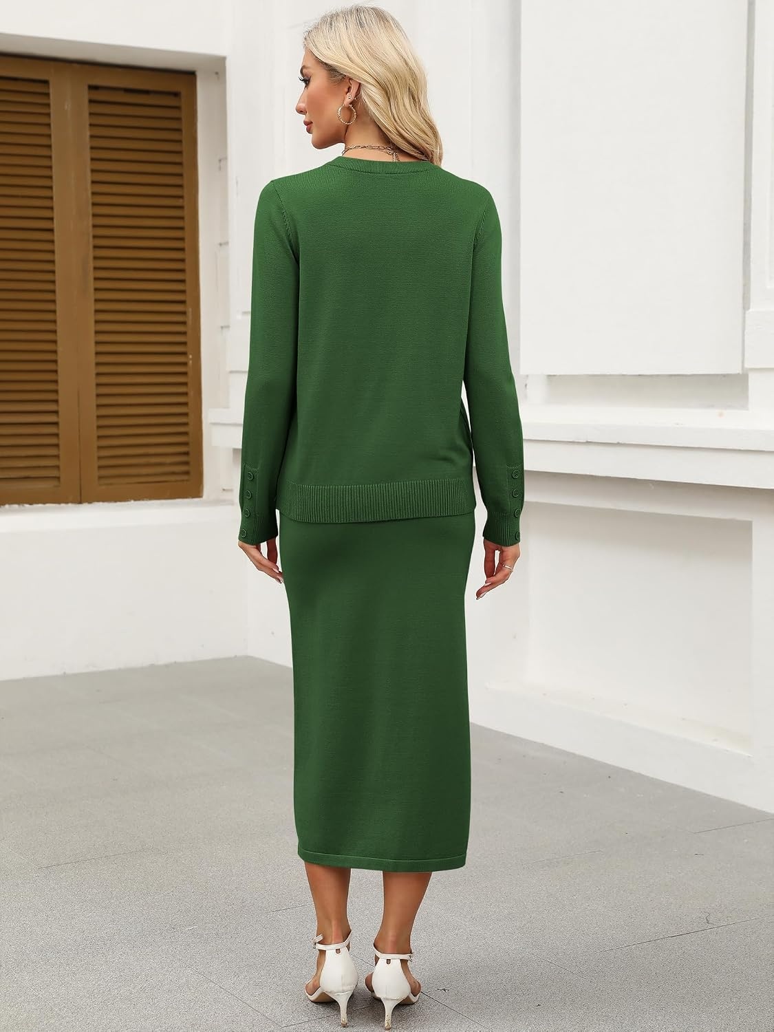 image:imageANRABESS Women 2 Piece Striped Sweater Skirt SetGreen