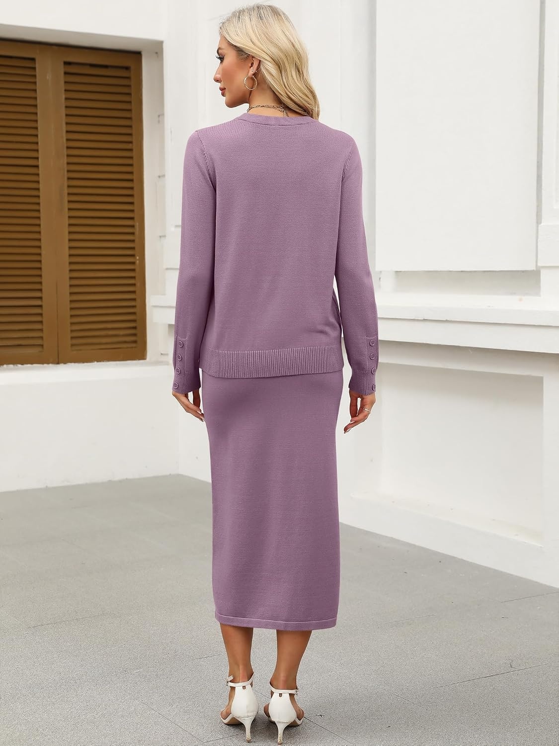 image:imageANRABESS Women 2 Piece Striped Sweater Skirt SetLight Purple