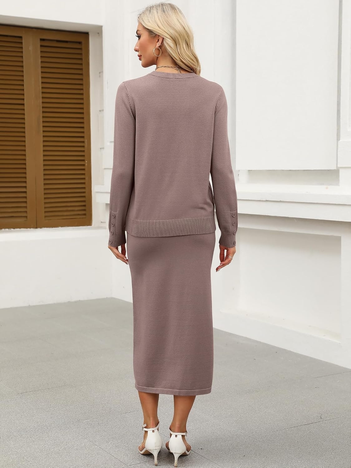image:imageANRABESS Women 2 Piece Striped Sweater Skirt SetNutmeg