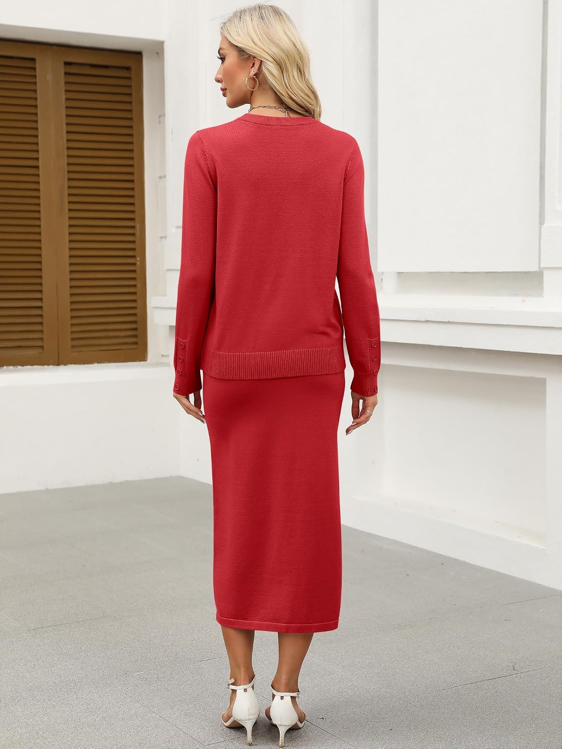 image:imageANRABESS Women 2 Piece Striped Sweater Skirt SetRed