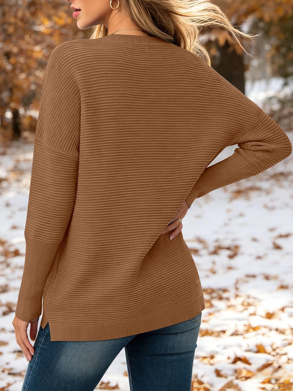 image:imageANRABESS Women Fall Oversized Long Batwing Sleeve Ribbed SweatersCamel