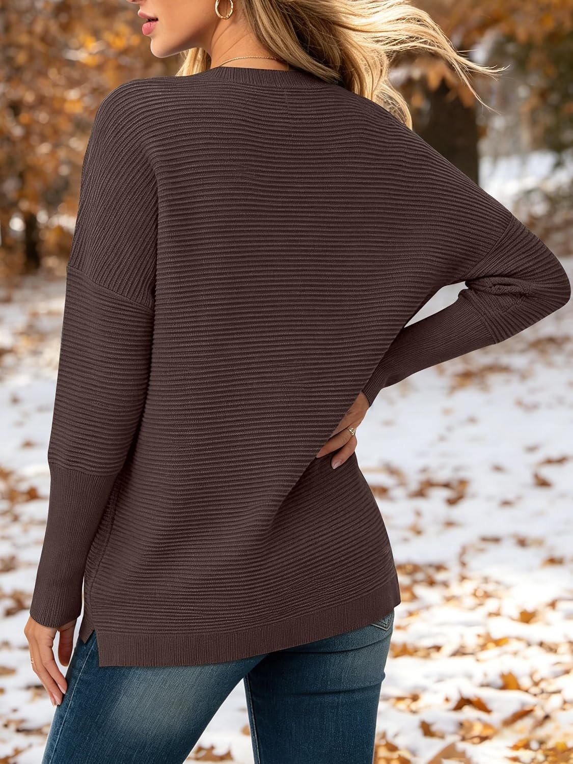 image:imageANRABESS Women Fall Oversized Long Batwing Sleeve Ribbed SweatersCoffee