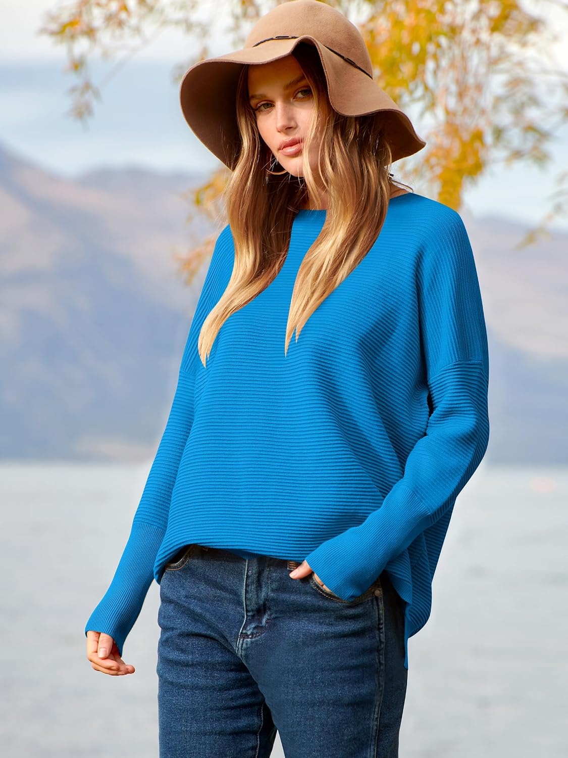 image:imageANRABESS Women Fall Oversized Long Batwing Sleeve Ribbed SweatersRoyal Blue