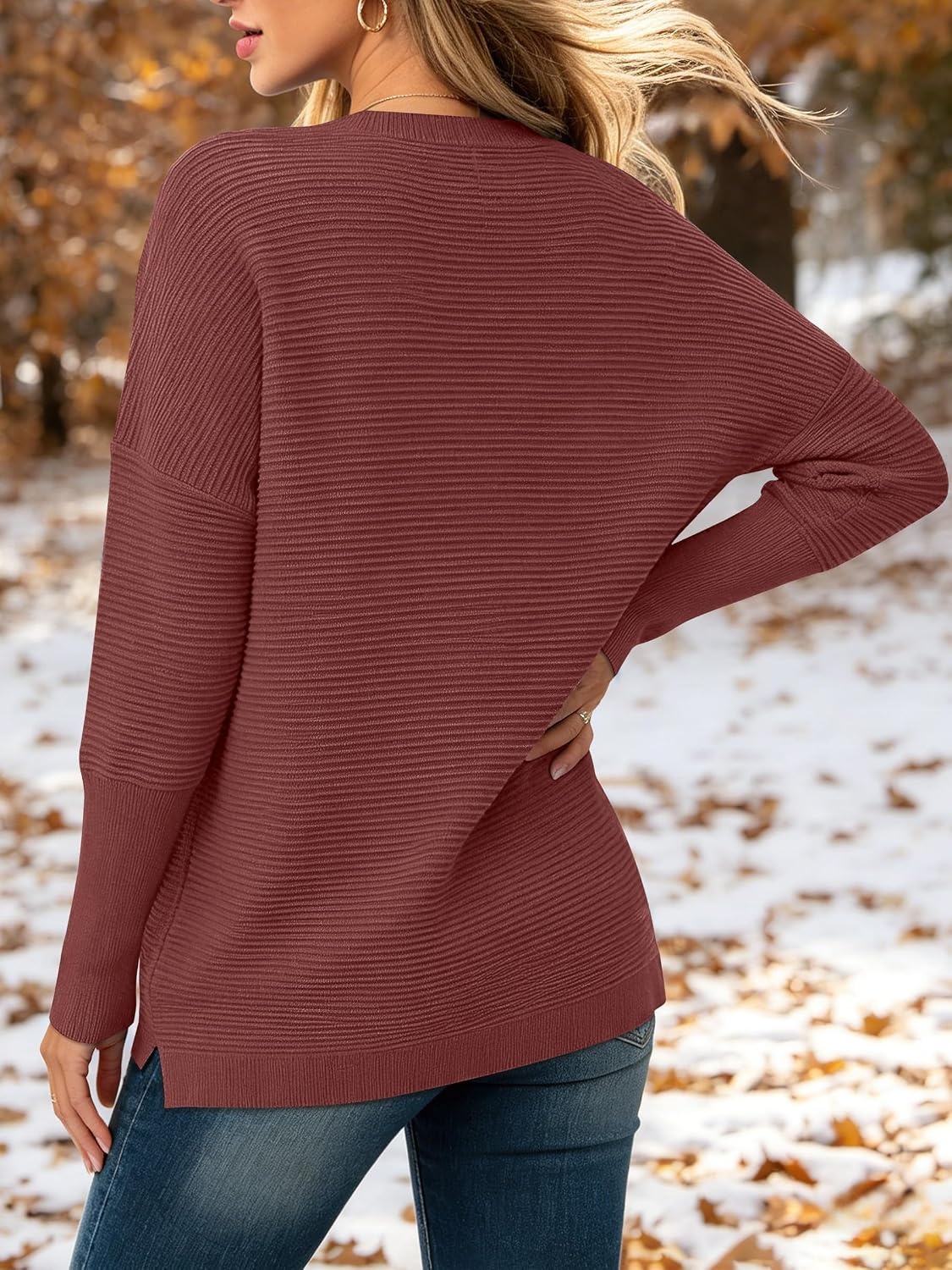 image:imageANRABESS Women Fall Oversized Long Batwing Sleeve Ribbed SweatersRust
