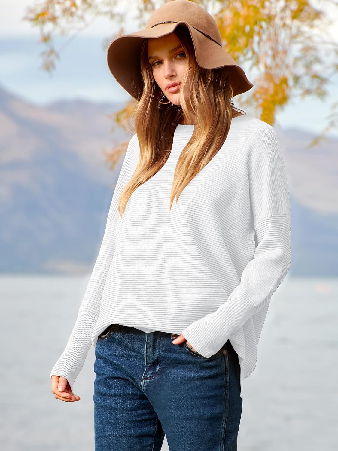 image:imageANRABESS Women Fall Oversized Long Batwing Sleeve Ribbed SweatersWhite