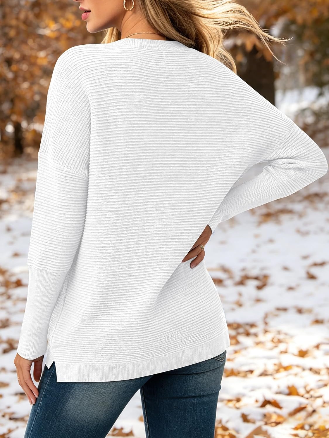 image:imageANRABESS Women Fall Oversized Long Batwing Sleeve Ribbed SweatersWhite