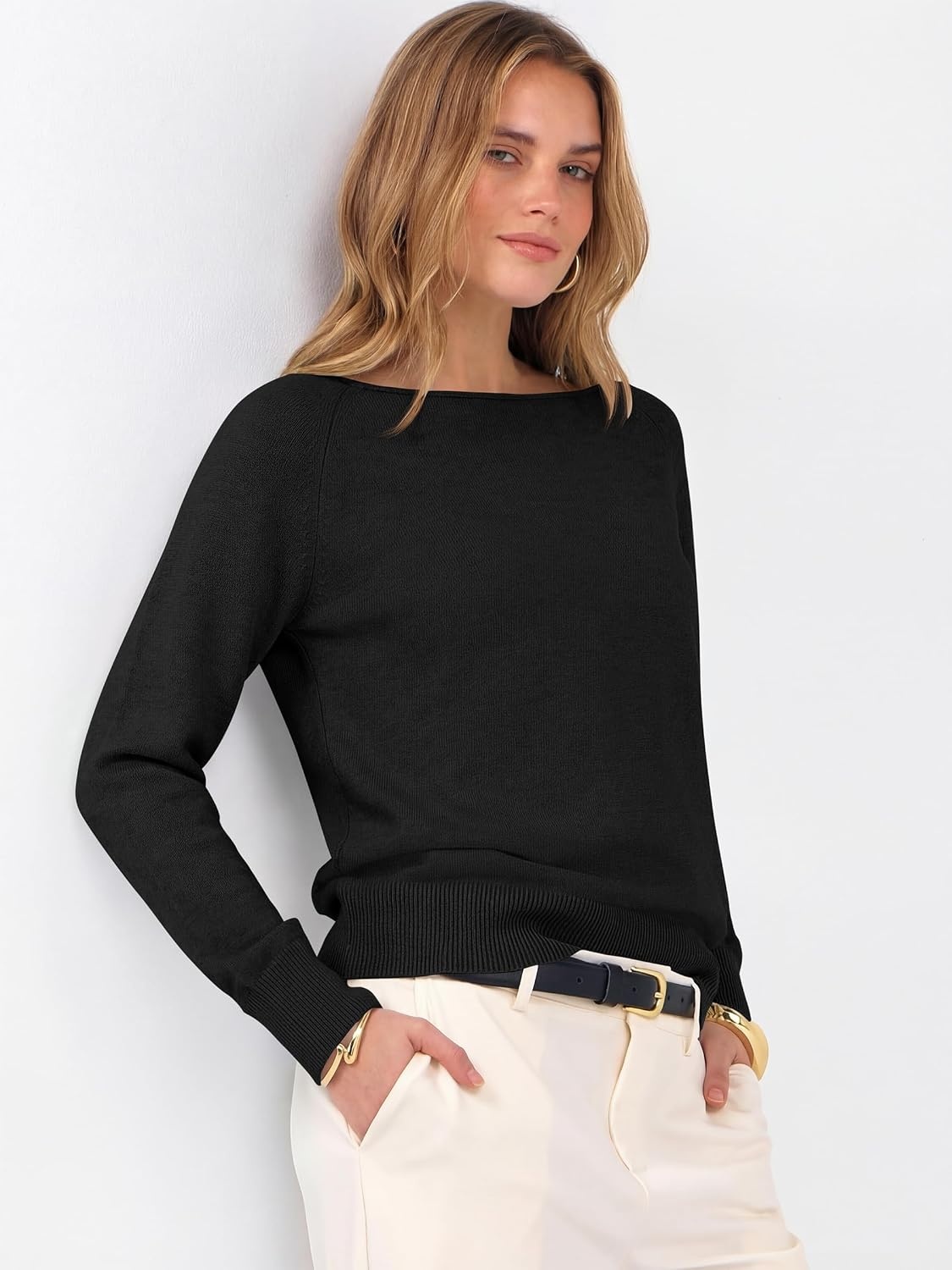 image:imageANRABESS Women Long Sleeve Rolled Neck Fall Lightweight Sweaters TopBlack