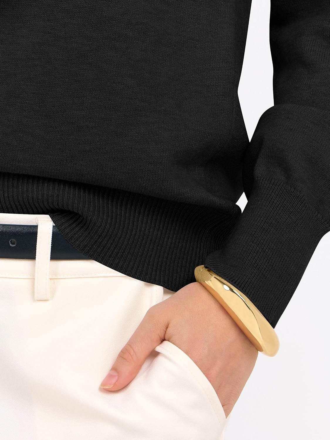 image:imageANRABESS Women Long Sleeve Rolled Neck Fall Lightweight Sweaters TopBlack