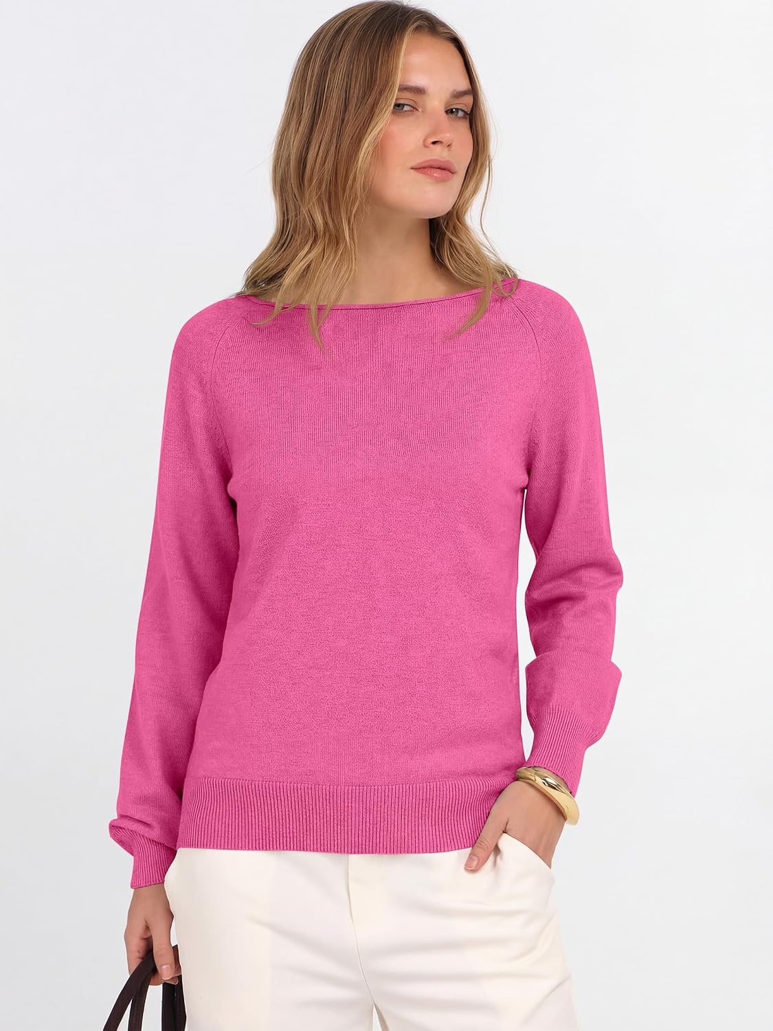image:imageANRABESS Women Long Sleeve Rolled Neck Fall Lightweight Sweaters TopHot Pink