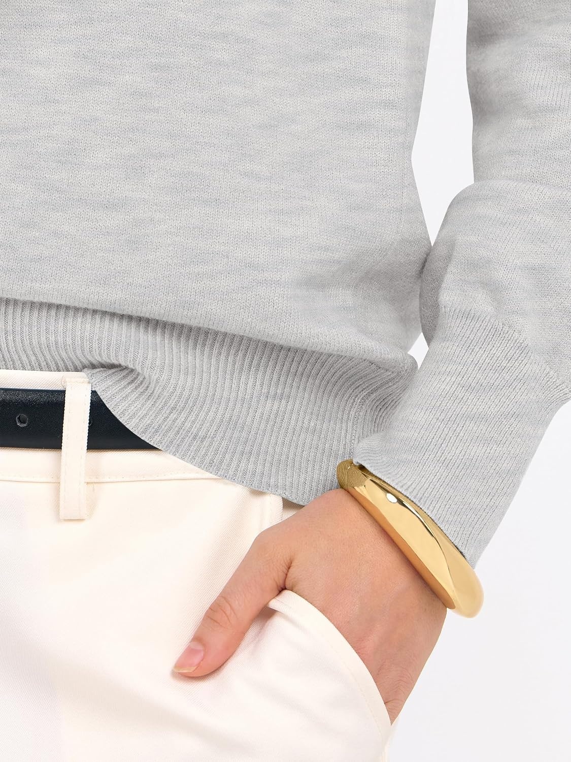 image:imageANRABESS Women Long Sleeve Rolled Neck Fall Lightweight Sweaters TopLight Grey