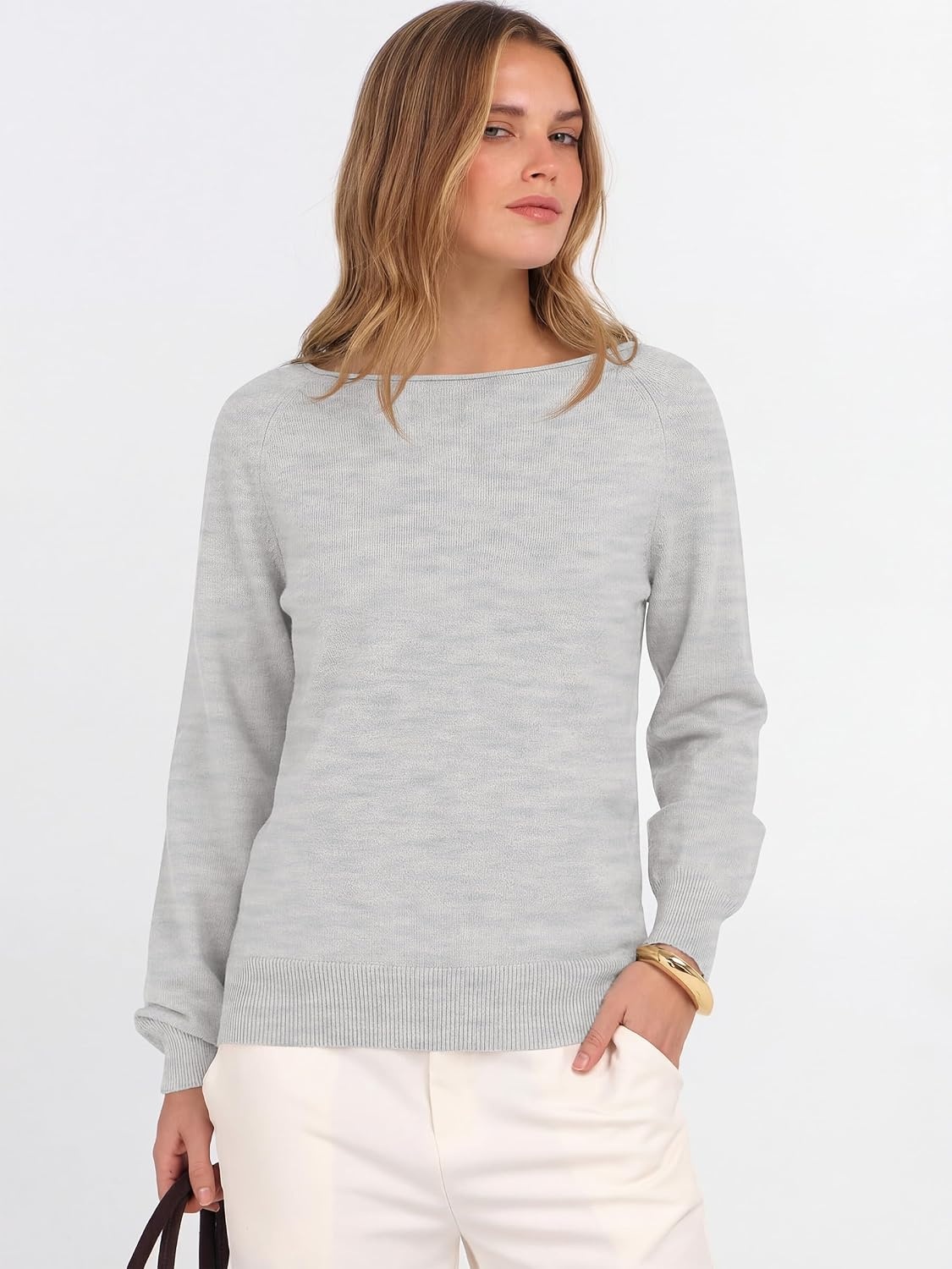 image:imageANRABESS Women Long Sleeve Rolled Neck Fall Lightweight Sweaters TopLight Grey