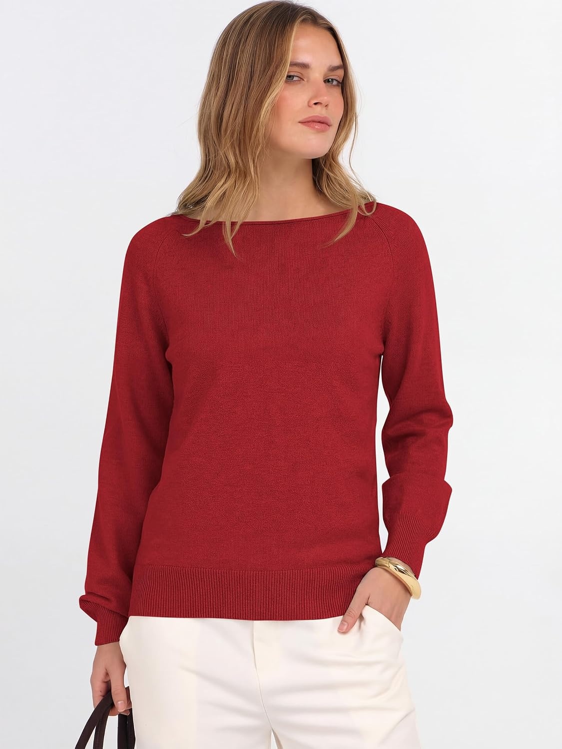 image:imageANRABESS Women Long Sleeve Rolled Neck Fall Lightweight Sweaters TopRed