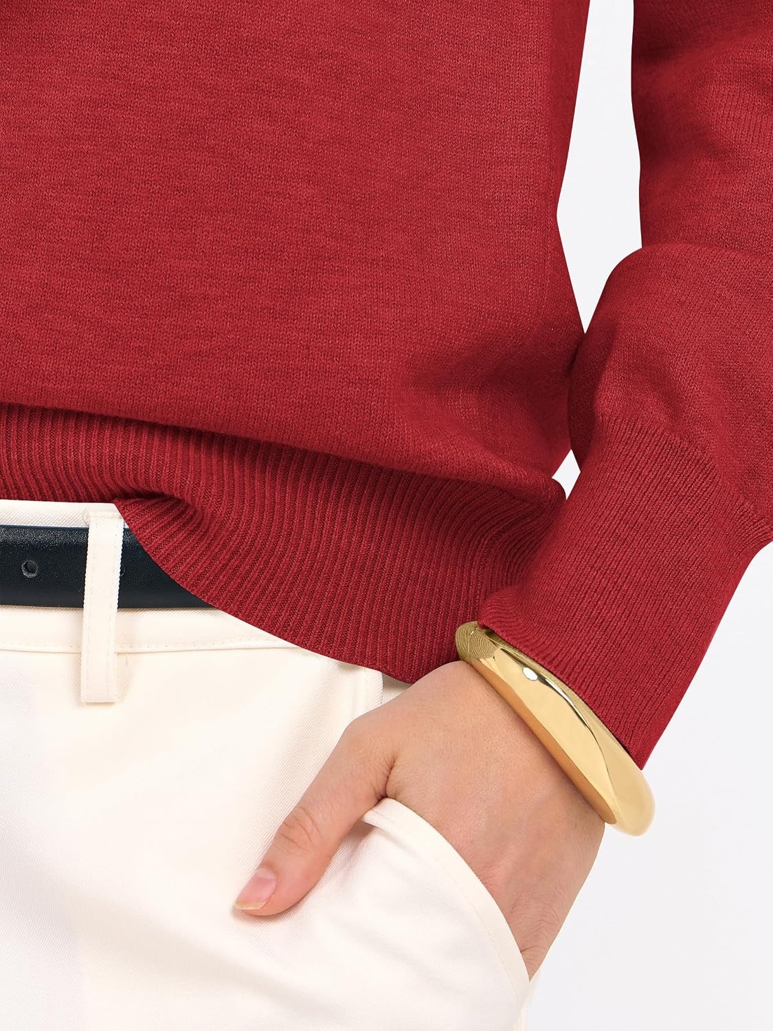 image:imageANRABESS Women Long Sleeve Rolled Neck Fall Lightweight Sweaters TopRed