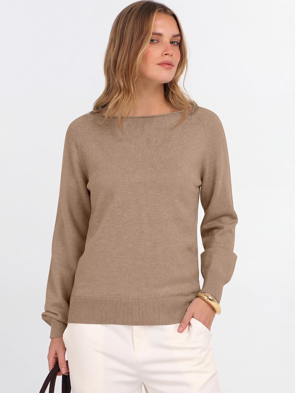 image:imageANRABESS Women Long Sleeve Rolled Neck Fall Lightweight Sweaters TopTan