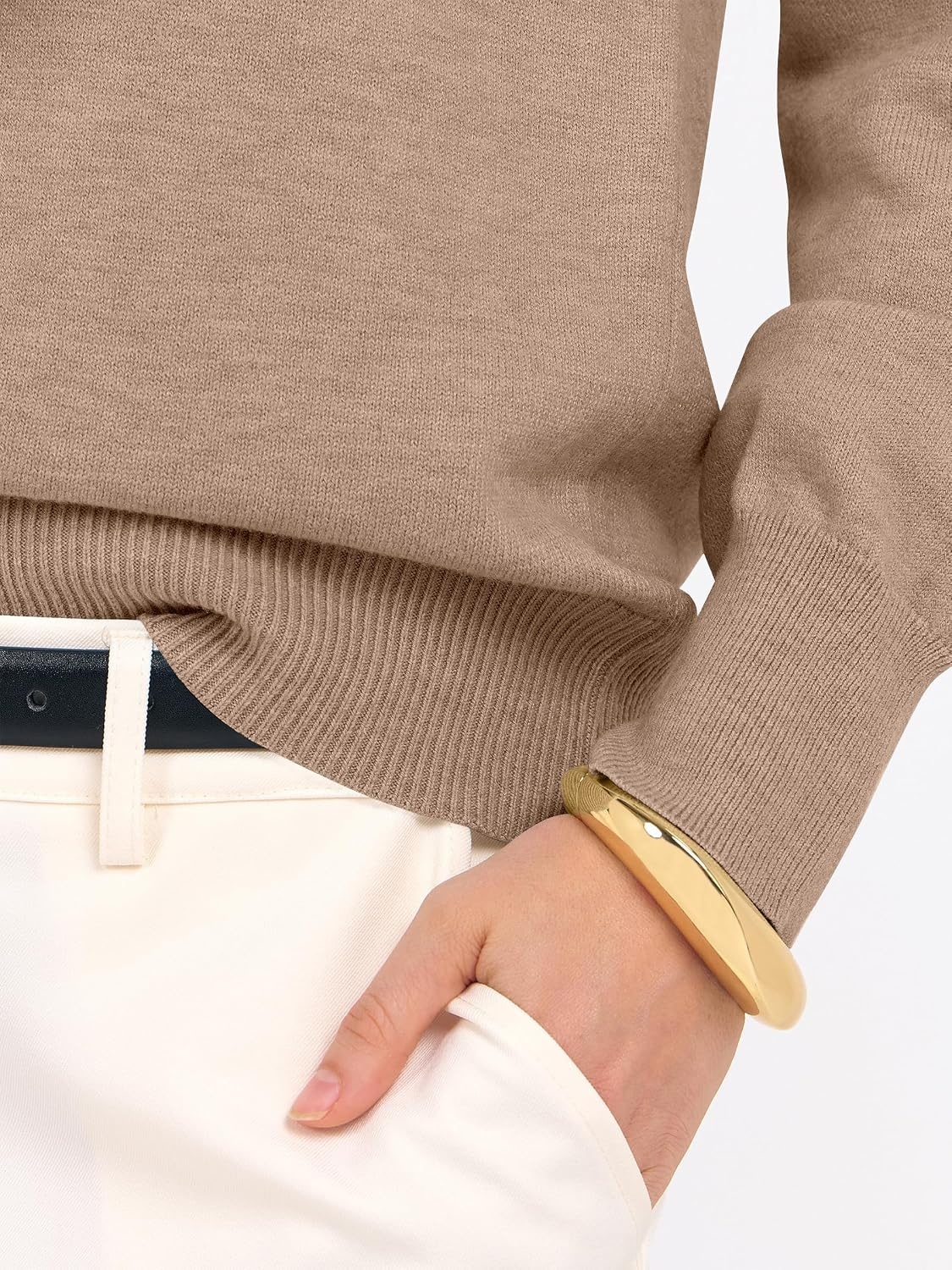 image:imageANRABESS Women Long Sleeve Rolled Neck Fall Lightweight Sweaters TopTan