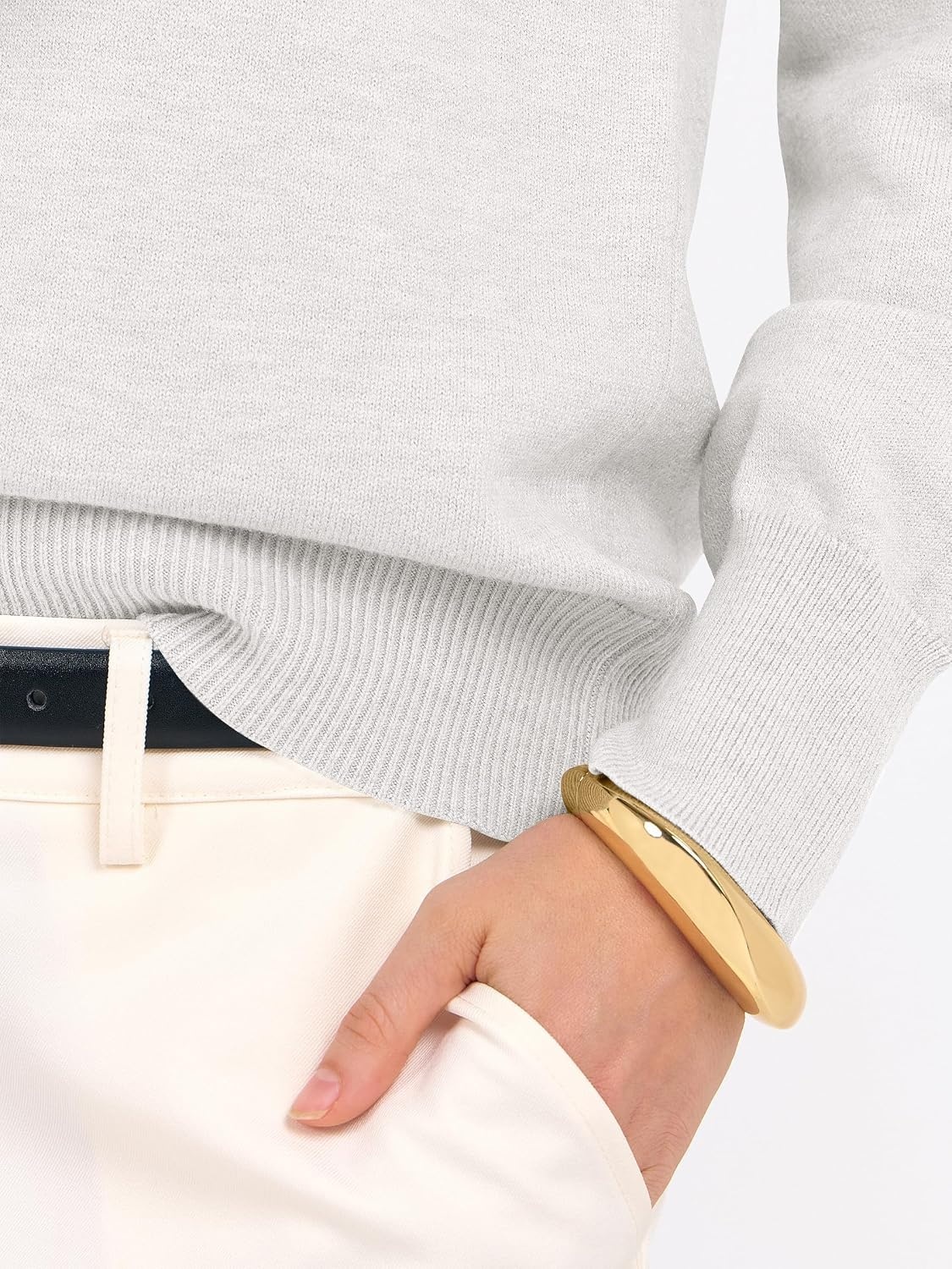 image:imageANRABESS Women Long Sleeve Rolled Neck Fall Lightweight Sweaters TopWhite